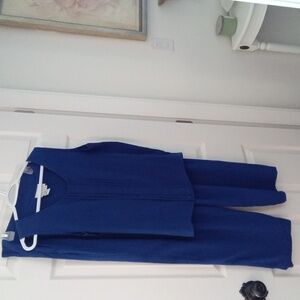 Primavera Women's Blue Silk Pleated Pants & Matching Round Neckline Top Size 14